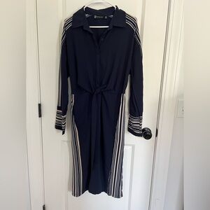 Navy Long Sleeve Dress with Stripes